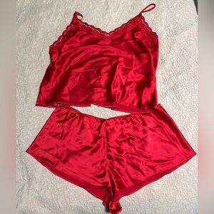 Victoria's Secret Red Satin Lace Pajama Set